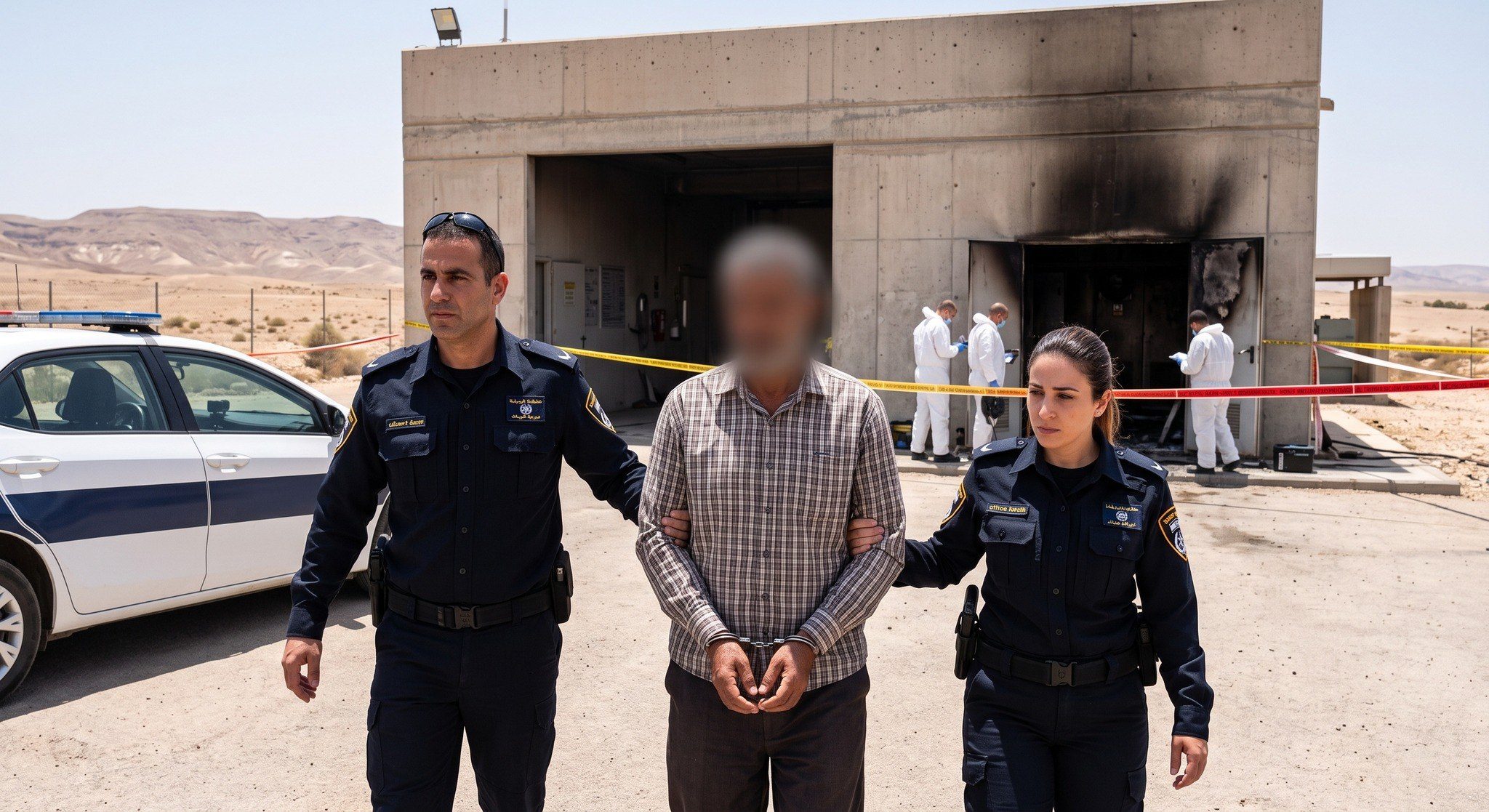 توقيف رجل من أم بطين بشبهة إضرام النار في غرفة كهرباء بمنشأة لمعالجة مياه الصرف في النقب