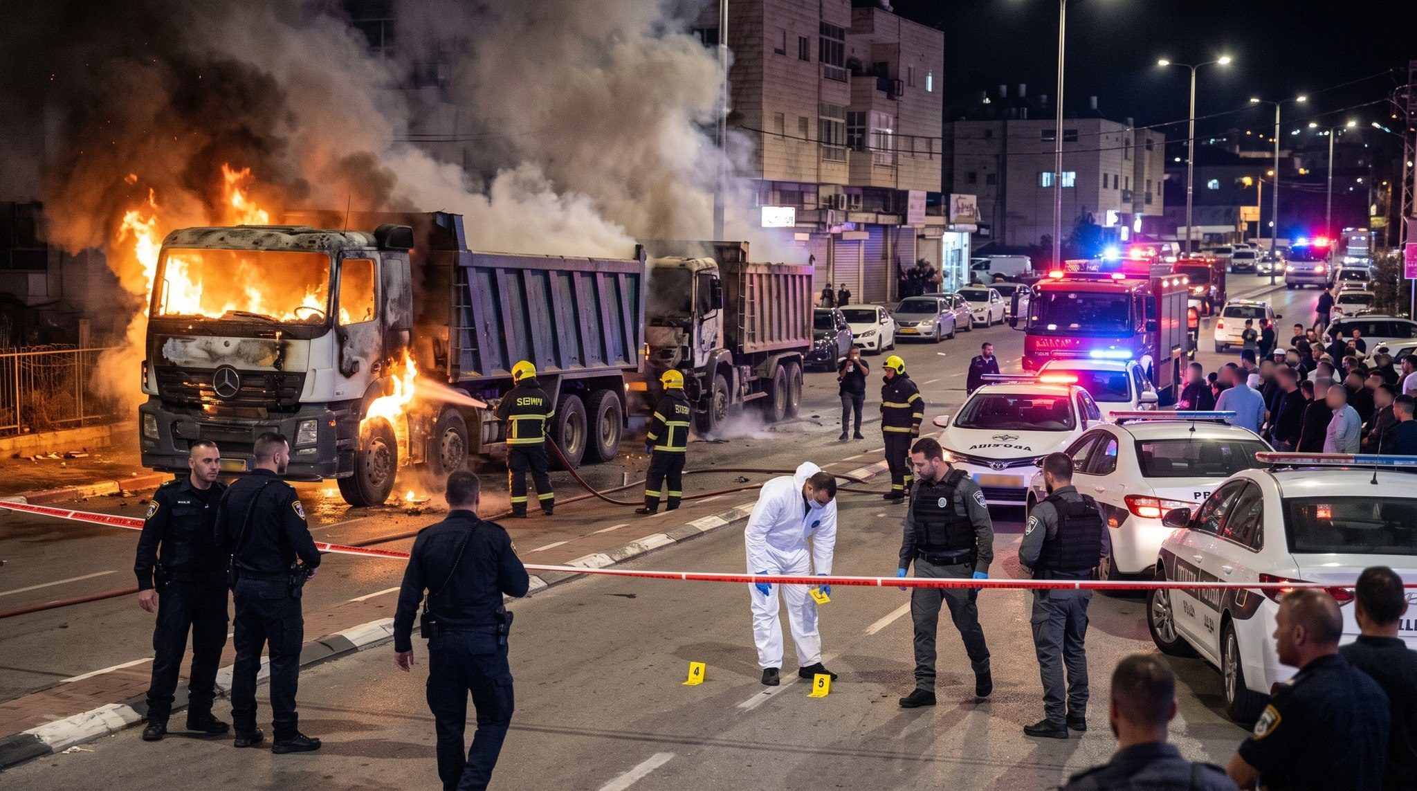 اعتقال مشتبه من جنين بعد 4 سنوات على إحراق شاحنتين في شفاعمرو وتمديد توقيفه حتى 19 أكتوبر